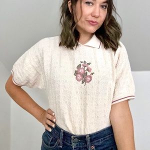 AMAZING vintage short sleeve embroidered sweater